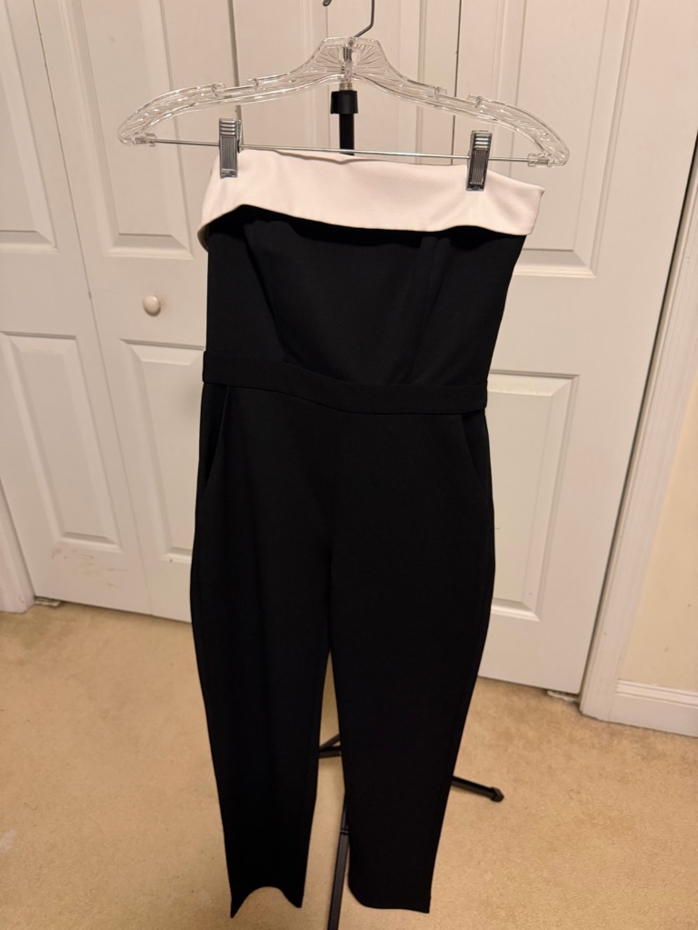White House Black Market Black Jumpsuit with White Fold-Over Top